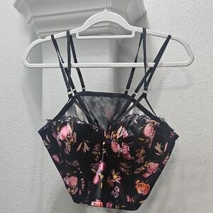 Victoria's Secret Black Floral Strappy Bustier Camisole NWT
